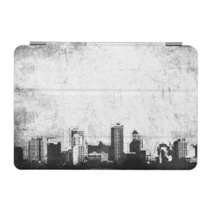 Grungy city background in black and white iPad mini cover