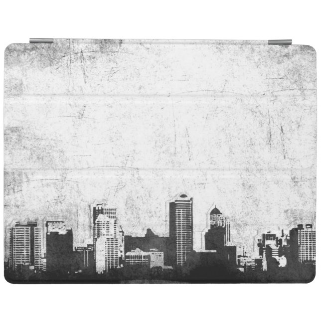 Grungy city background in black and white iPad smart cover (Horizontal)
