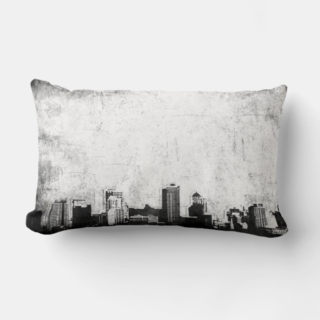 Grungy city background in black and white lumbar pillow (Front)