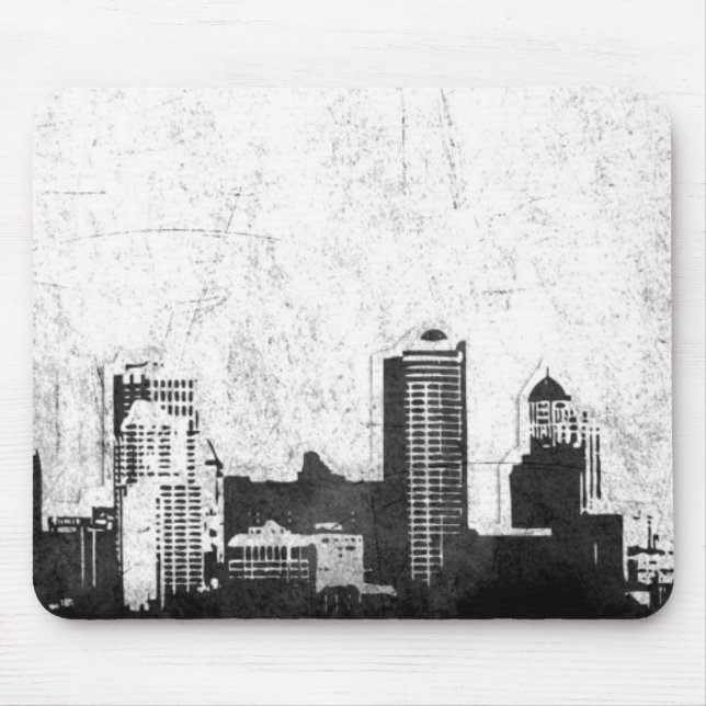 Grungy city background in black and white mouse pad (Front)
