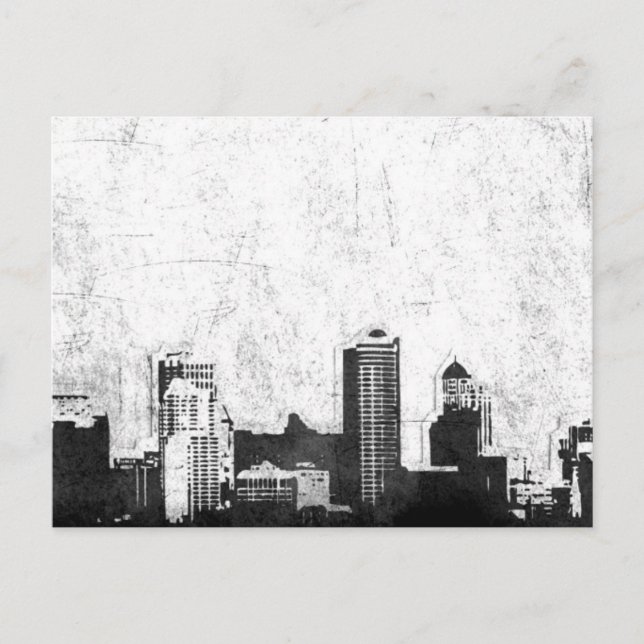 Grungy city background in black and white postcard (Front)