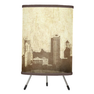 Grungy city background tripod lamp