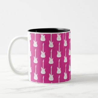 Grungy Classic Electric Guitar Polkadot pink white Two-Tone Coffee Mug