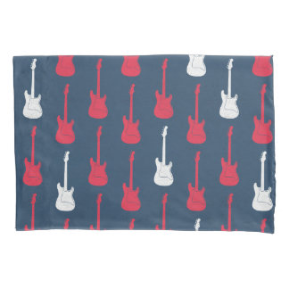Grungy Classic Electric Guitar Polkadot red blue Pillow Case