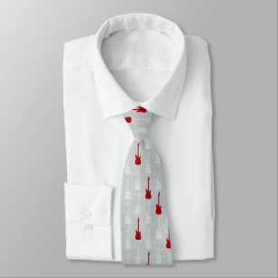 Grungy Classic Electric Guitar Polkadot white red Neck Tie