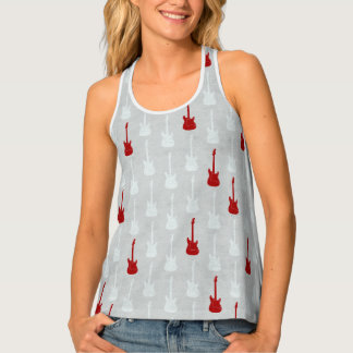 Grungy Classic Electric Guitar Polkadot white red Tank Top
