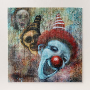 Grungy Clown Zombie Parade Gothic Print Creepy Art Jigsaw Puzzle