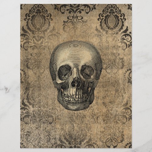 Grungy Damask  Skull Halloween Scrapbook Paper