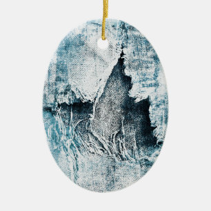 grungy denim ceramic ornament