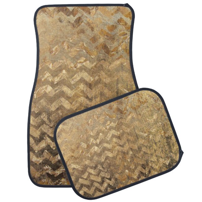 Grungy Distressed Brownish Gold Chevron Pattern Car Floor Mat (Set)