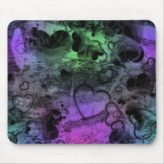 Grungy Distressed Funky Colors Hearts Mousepad
