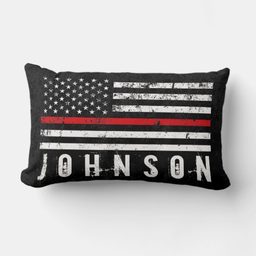 Grungy Fireman Styled American Flag Custom Name Lumbar Pillow