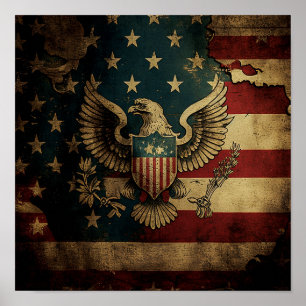 Grungy Flag With Eagle Poster