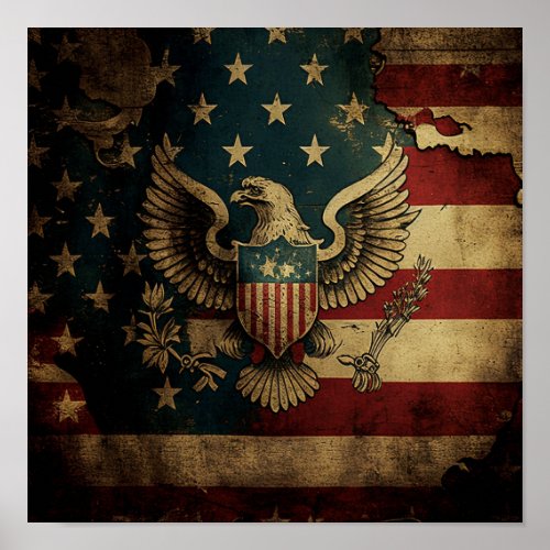 Grungy Flag With Eagle Poster