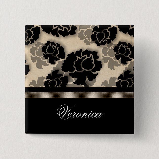 Grungy Floral Decadence Button, Ivory Beige Pinback Button (Front)