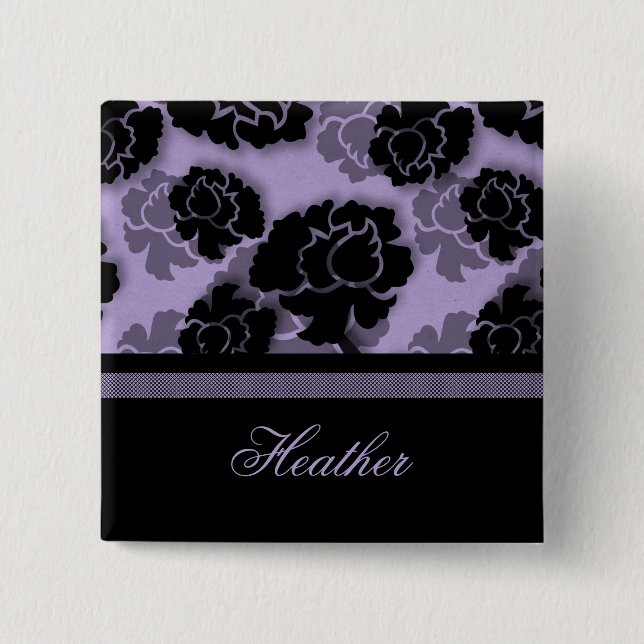Grungy Floral Decadence Button, Lavender Pinback Button (Front)