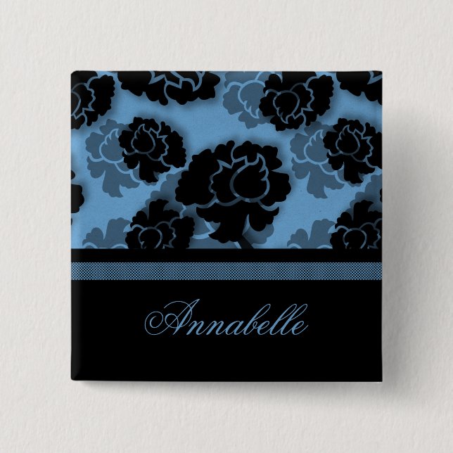 Grungy Floral Decadence Button, Light Blue Pinback Button (Front)