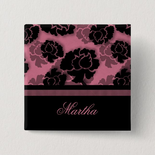 Grungy Floral Decadence Button, Pink Pinback Button (Front)