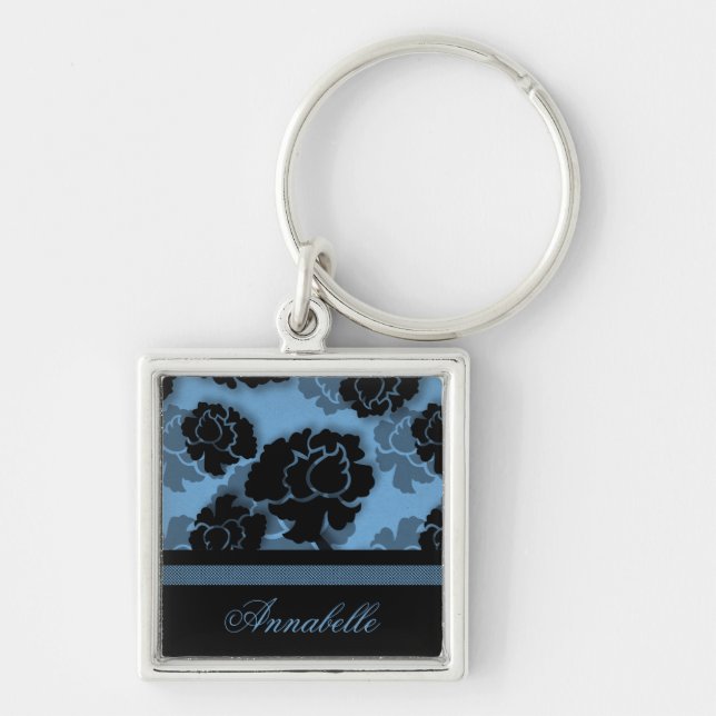 Grungy Floral Decadence Keychain, Light Blue Keychain (Front)