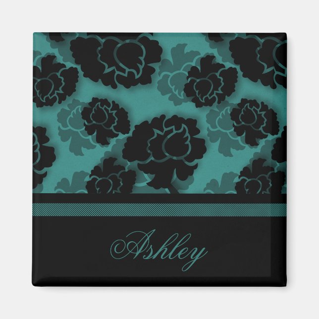 Grungy Floral Decadence Magnet, Teal Magnet (Front)