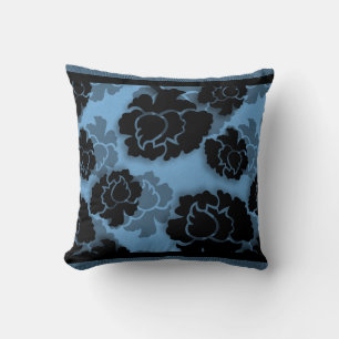 Grungy Floral Decadence Pillow, Blue Throw Pillow