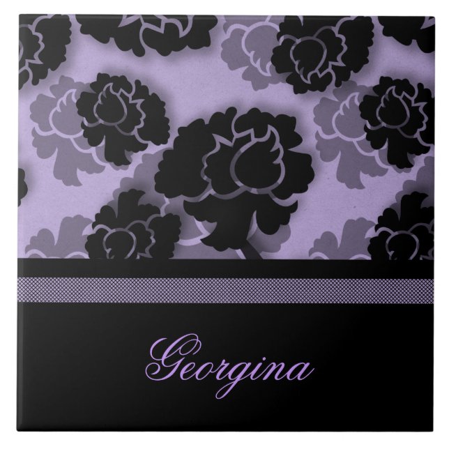 Grungy Floral Decadence Tile, Lilac Ceramic Tile (Front)