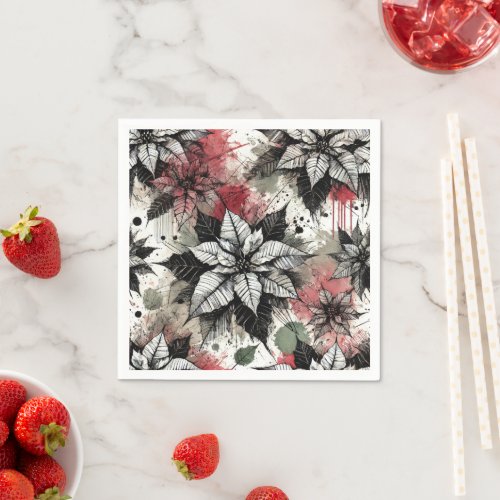 Grungy Floral Poinsettia Sketches Decoupage Paper Napkins