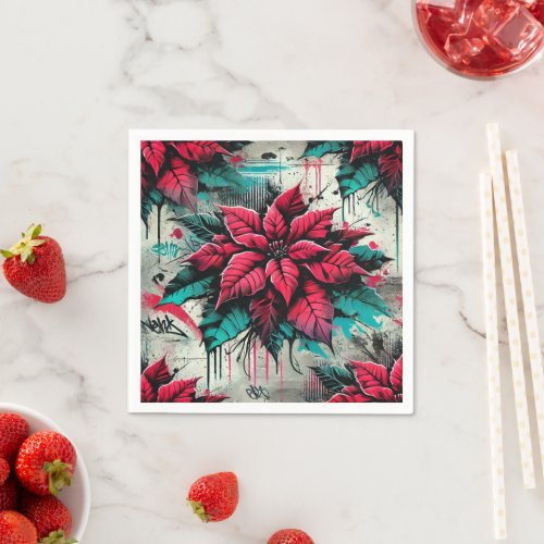 Grungy Florals Poinsettia Graffiti Decoupage Paper Napkins