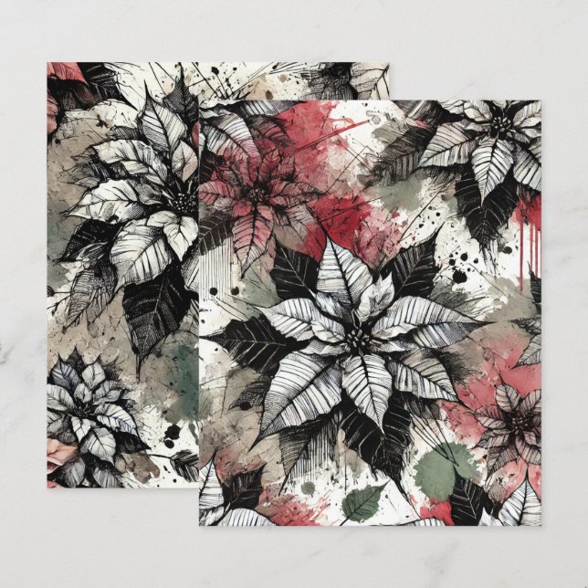 Grungy Florals Poinsettia Sketches Scrapbook Paper (Front/Back)