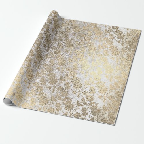 Grungy Foxier Gold Rose Ivory Powder Blush Floral Wrapping Paper