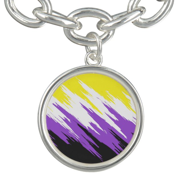 Grungy Funky ZigZag Abstract Nonbinary Pride Flag Bracelet (Design)