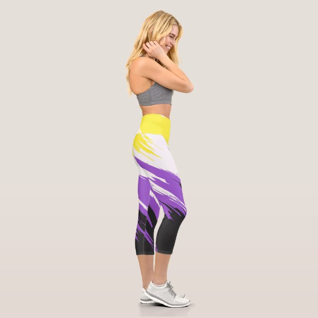 Grungy Funky ZigZag Abstract Nonbinary Pride Flag Capri Leggings (Right)