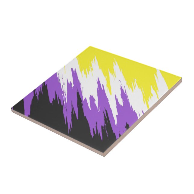 Grungy Funky ZigZag Abstract Nonbinary Pride Flag Ceramic Tile (Side)