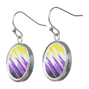 Grungy Funky ZigZag Abstract Nonbinary Pride Flag Earrings