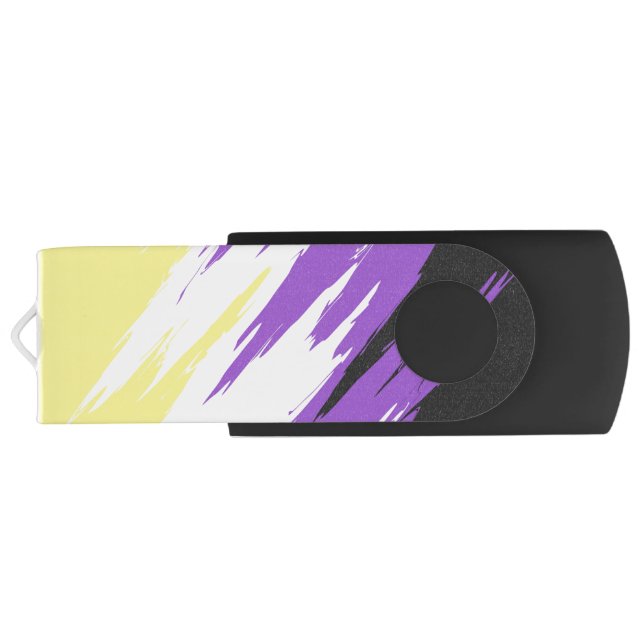 Grungy Funky ZigZag Abstract Nonbinary Pride Flag Flash Drive (Back)