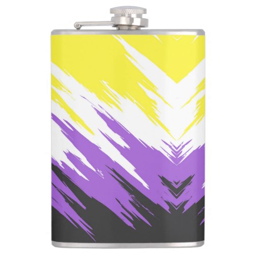 Grungy Funky ZigZag Abstract Nonbinary Pride Flag Flask