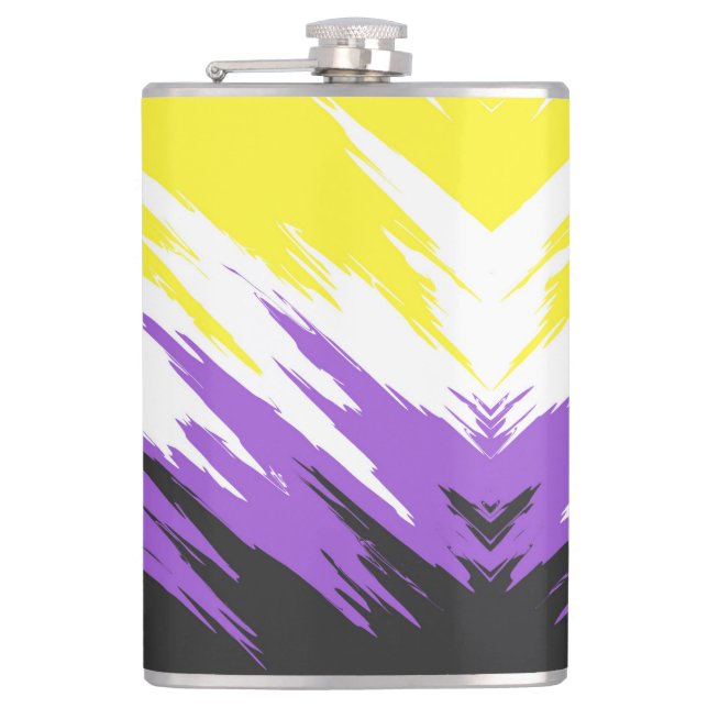 Grungy Funky ZigZag Abstract Nonbinary Pride Flag Flask (Front)