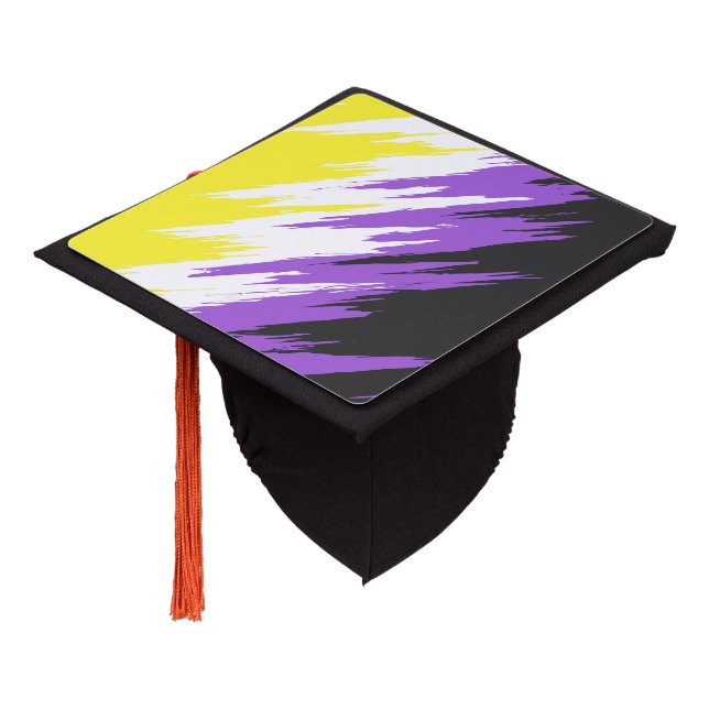 Grungy Funky ZigZag Abstract Nonbinary Pride Flag Graduation Cap Topper (Angled)