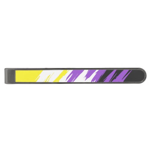 Grungy Funky ZigZag Abstract Nonbinary Pride Flag Gunmetal Finish Tie Bar