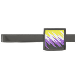 Grungy Funky ZigZag Abstract Nonbinary Pride Flag Gunmetal Finish Tie Bar