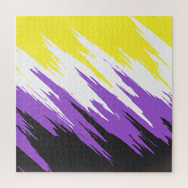 Grungy Funky ZigZag Abstract Nonbinary Pride Flag Jigsaw Puzzle (Vertical)