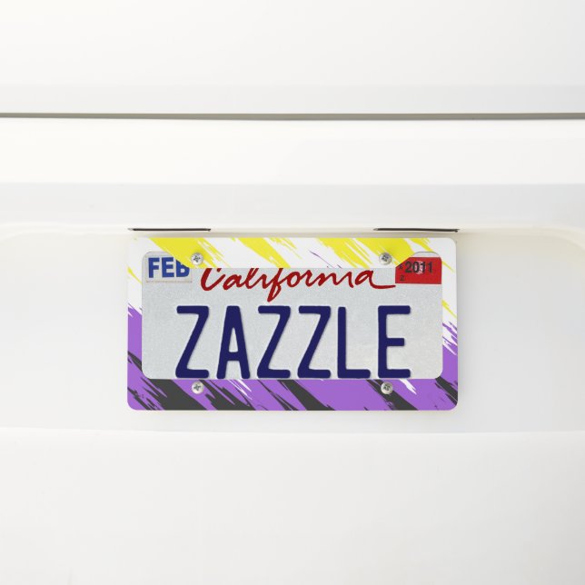 Grungy Funky ZigZag Abstract Nonbinary Pride Flag License Plate Frame (On Car)