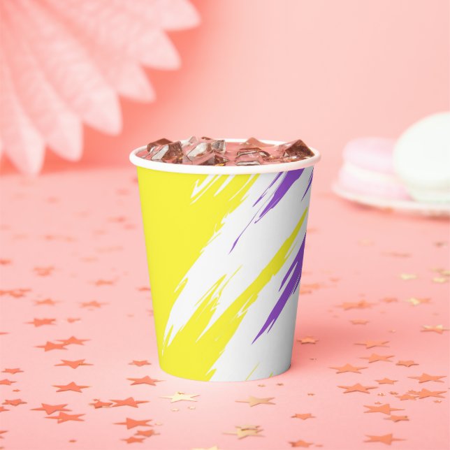 Grungy Funky ZigZag Abstract Nonbinary Pride Flag Paper Cups (Insitu)