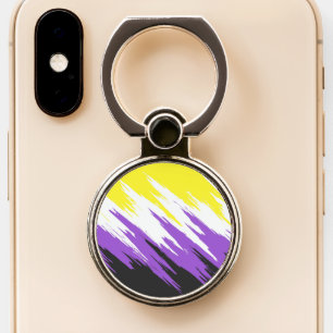 Grungy Funky ZigZag Abstract Nonbinary Pride Flag Phone Ring Stand
