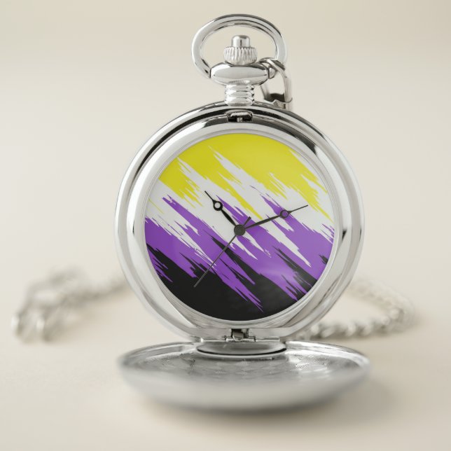 Grungy Funky ZigZag Abstract Nonbinary Pride Flag Pocket Watch (Inside)