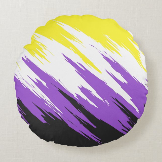 Grungy Funky ZigZag Abstract Nonbinary Pride Flag Round Pillow (Front)