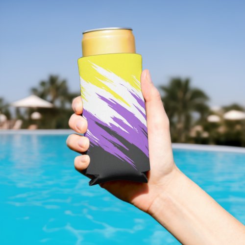 Grungy Funky ZigZag Abstract Nonbinary Pride Flag Seltzer Can Cooler