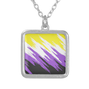 Grungy Funky ZigZag Abstract Nonbinary Pride Flag Silver Plated Necklace
