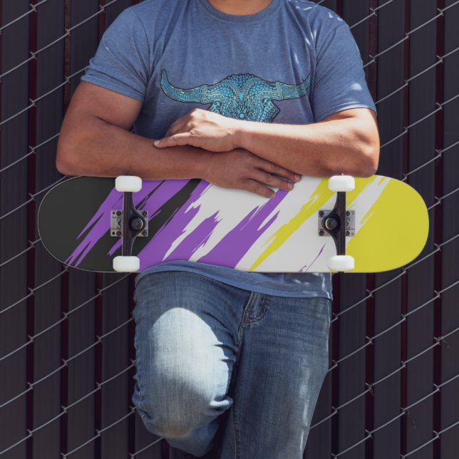 Grungy Funky ZigZag Abstract Nonbinary Pride Flag Skateboard (Outdoor 3)