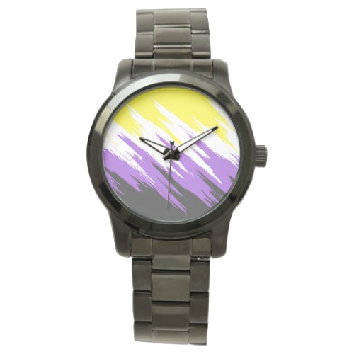 Grungy Funky ZigZag Abstract Nonbinary Pride Flag Watch